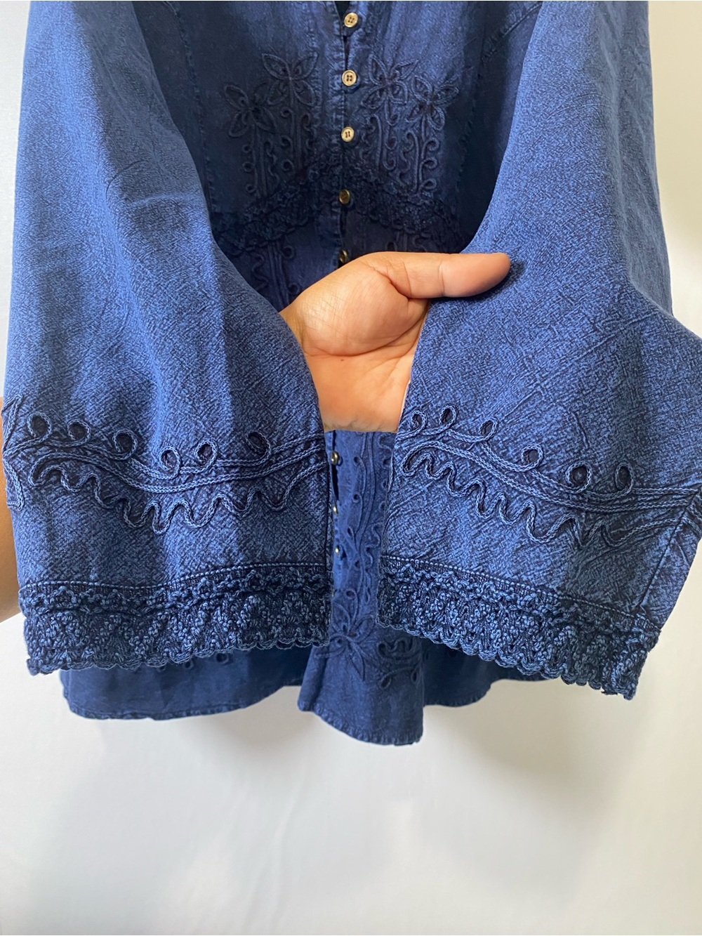 Caamano Limited Edition Embroidered Boho Western Tunic Shirt Blue Medium - Picture 3 of 9